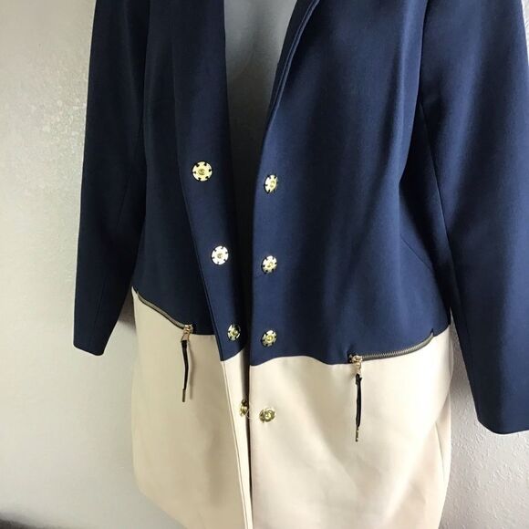 Metaphor Retro Remix Blue &Cream Color Block Coat - Picture 3 of 9